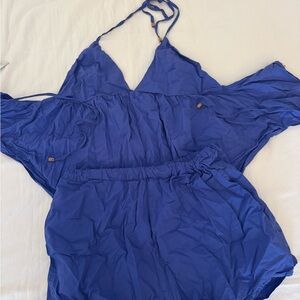 Free People Blue Halter Top and Shorts Set